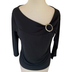 Nine & Company Black Scoop Neck Silver Accent 3/4 Sleeve Top, Size S EUC